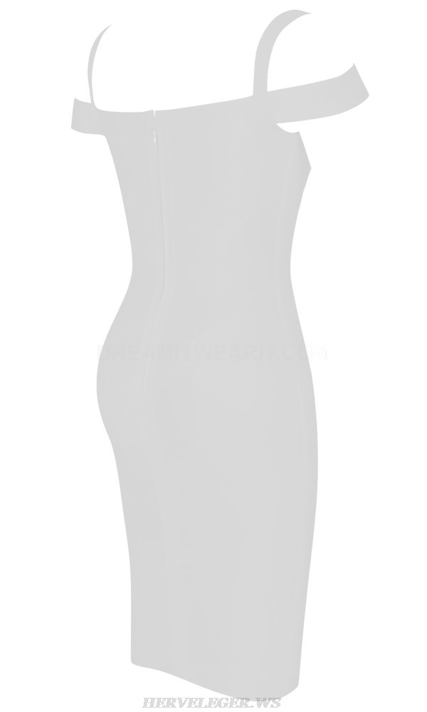 Herve Leger White Off Shoulder Structured Dress