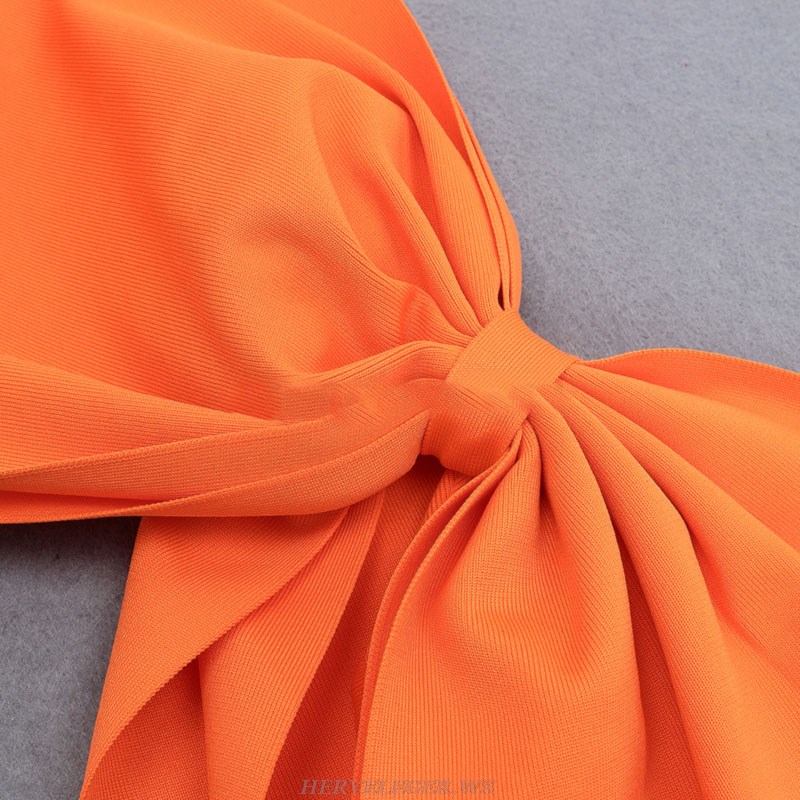 Herve Leger Orange One Sleeve Bow Dress