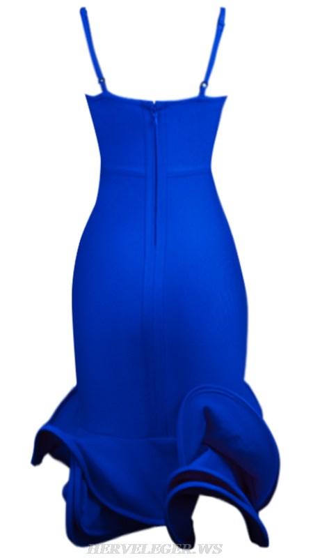 Herve Leger Blue Plunge V Neck Mermaid Dress