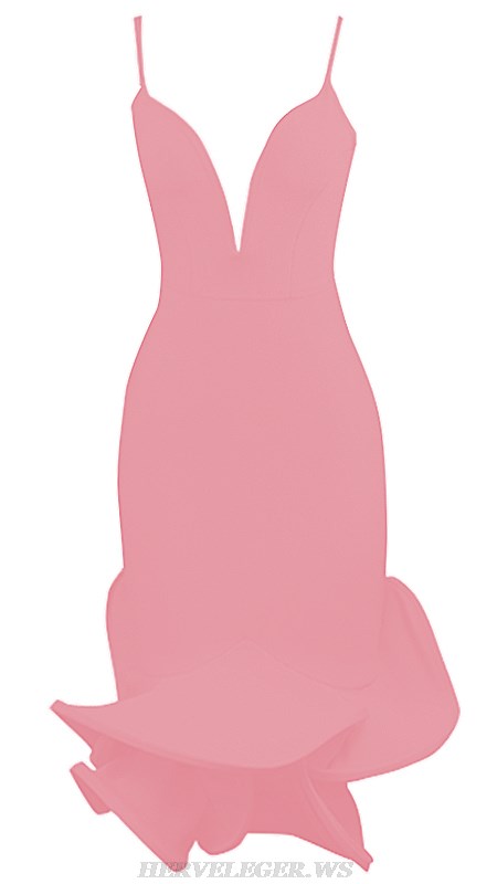 Herve Leger Pink Plunge V Neck Mermaid Dress