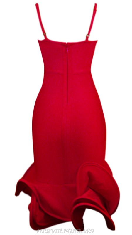Herve Leger Red Plunge V Neck Mermaid Dress