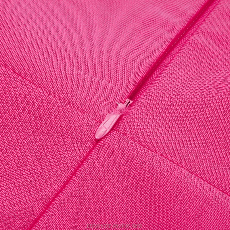 Herve Leger Hot Pink Puff Long Sleeve Dress