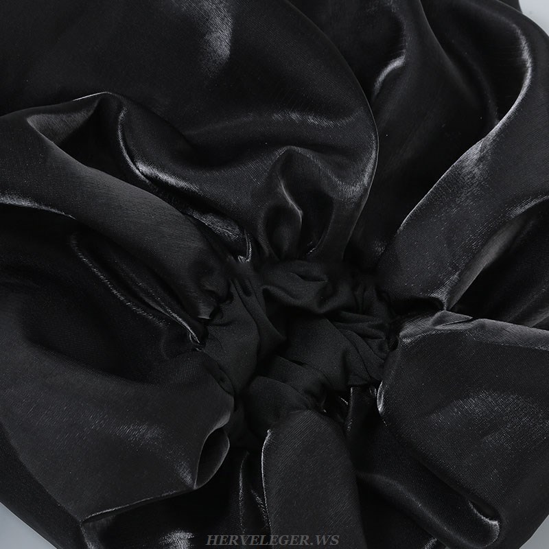 Herve Leger Black Puff Sleeve Asymmetric Dress