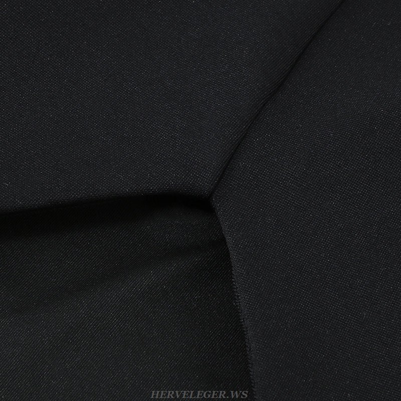 Herve Leger Black Puff Sleeve Asymmetric Dress