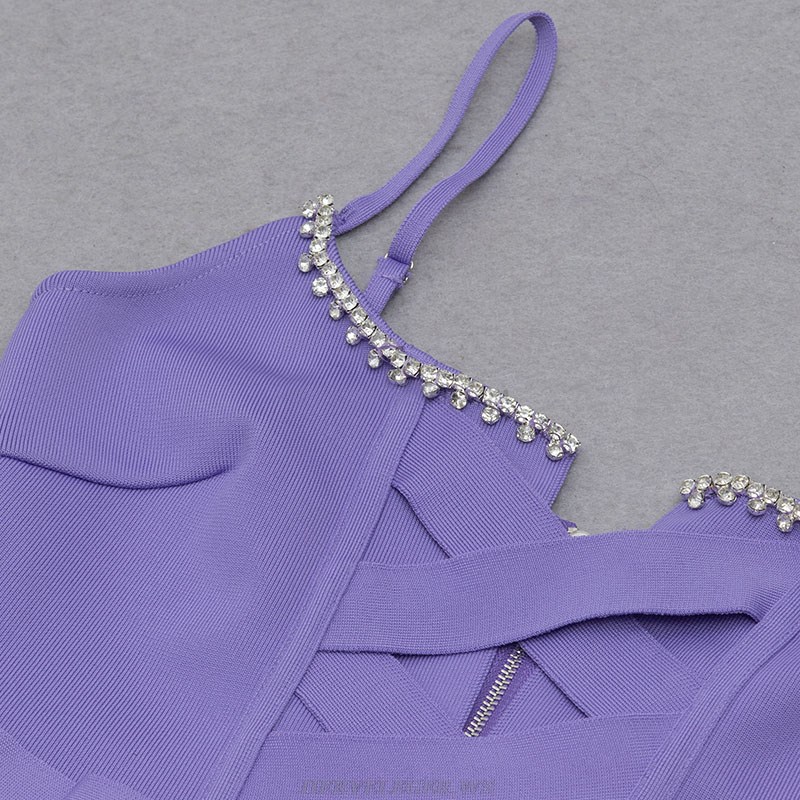 Herve Leger Purple Rhinestone Lace Up Dress
