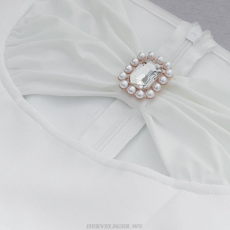 Herve Leger White Rhinestone Dress