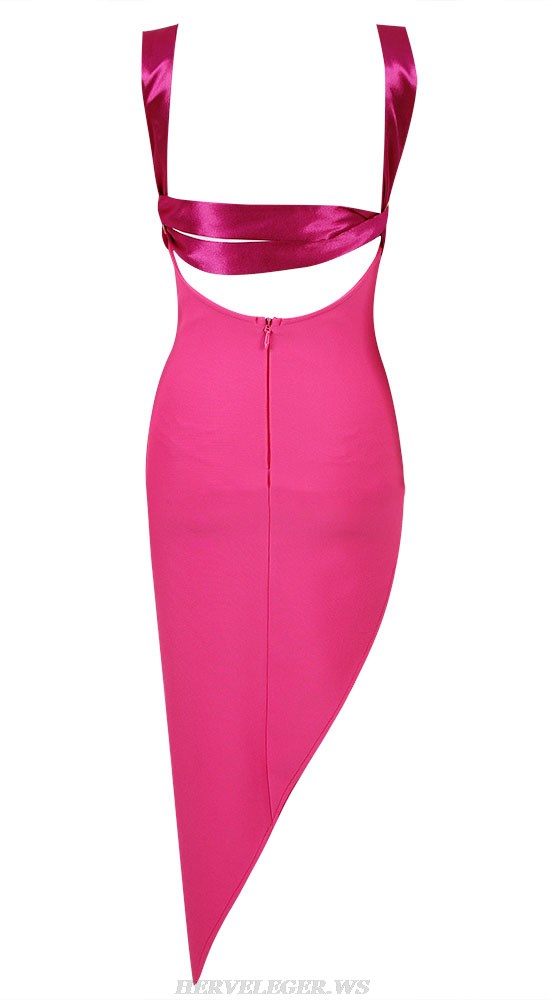Herve Leger Hot Pink Ribbon Backless Dress