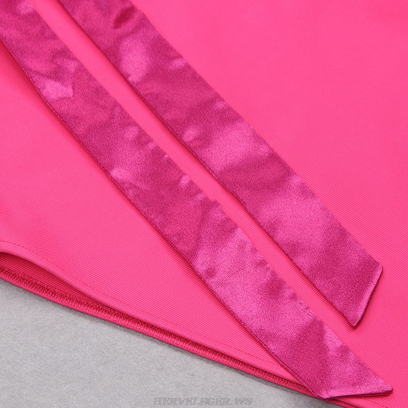 Herve Leger Hot Pink Ribbon Backless Dress