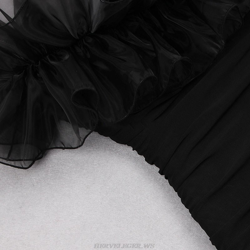 Herve Leger Black Strapless Ruffle Draped Dress