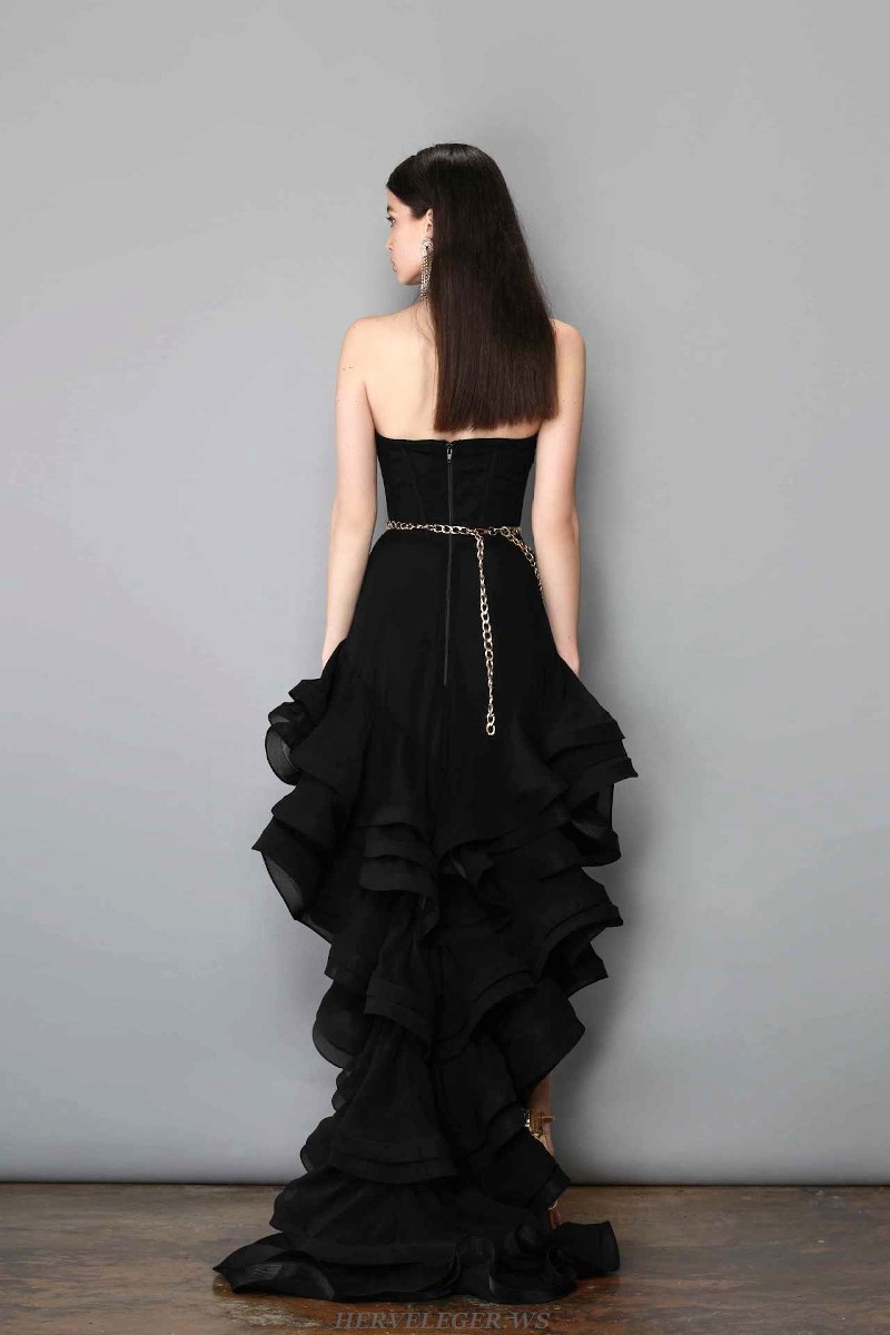 Herve Leger Black Strapless Ruffle Gown