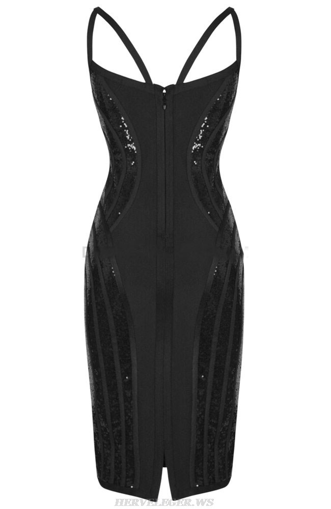 Herve Leger Black Structured Sequin Dress