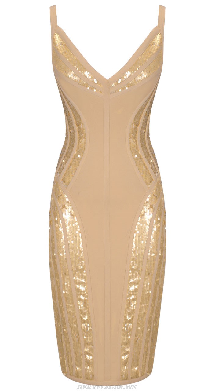 Herve Leger Gold Structured Sequin Dress