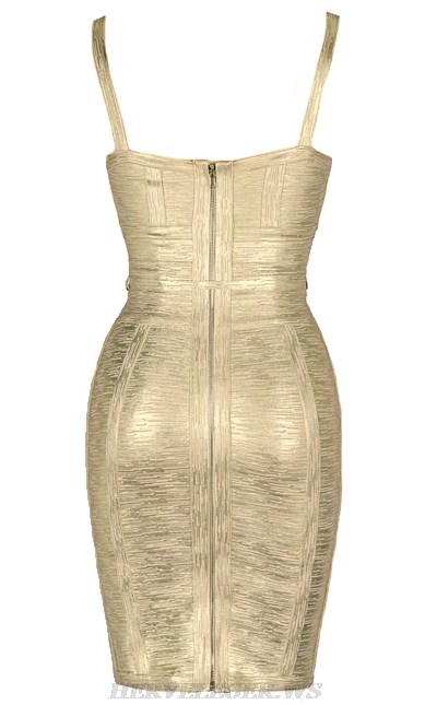 Herve Leger Gold Tie Woodgrain Foil Print Dress
