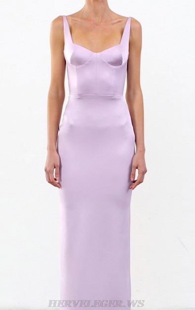 Herve Leger Lavender Bustier Detail Silk Dress