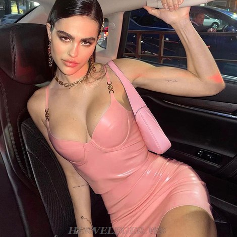 Herve Leger Pink Bustier Detail Two Piece Faux Leather Dress