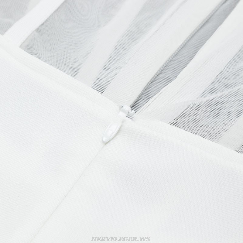 Herve Leger White Bustier Structured Mesh Dress