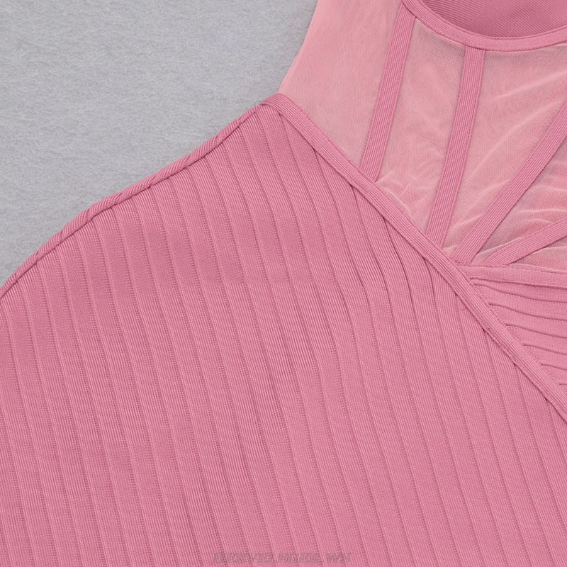Herve Leger Pink Corset Ribbed Dress