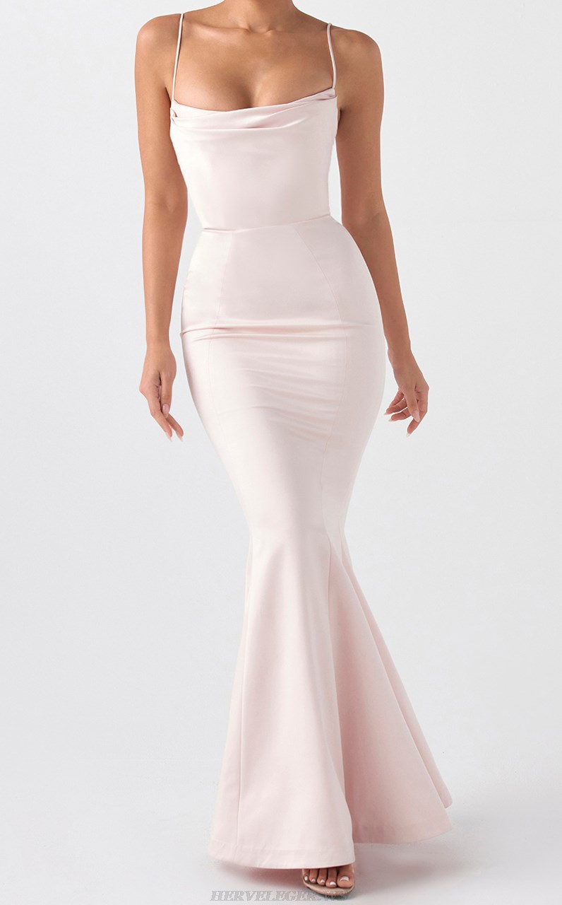 Herve Leger Pink Draped Mermaid Gown 