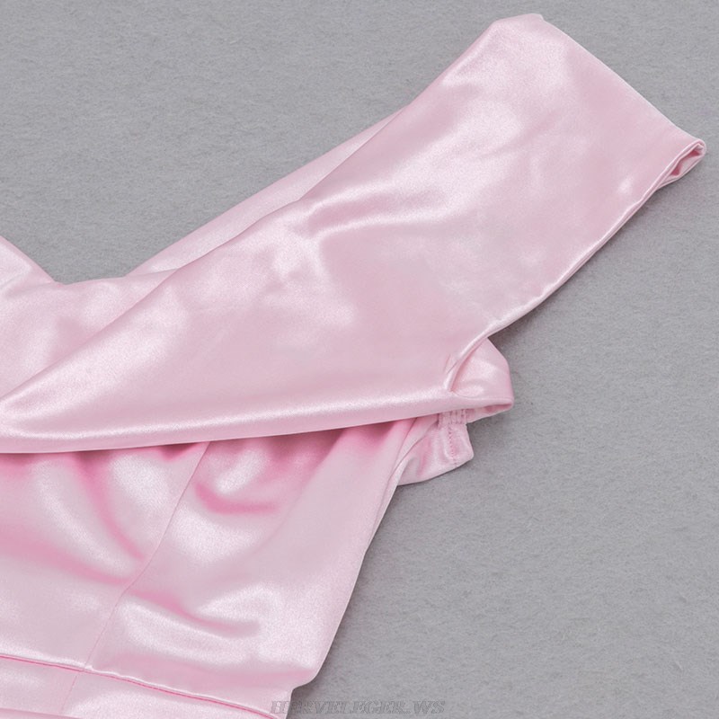 Herve Leger Pink Draped Silk Dress