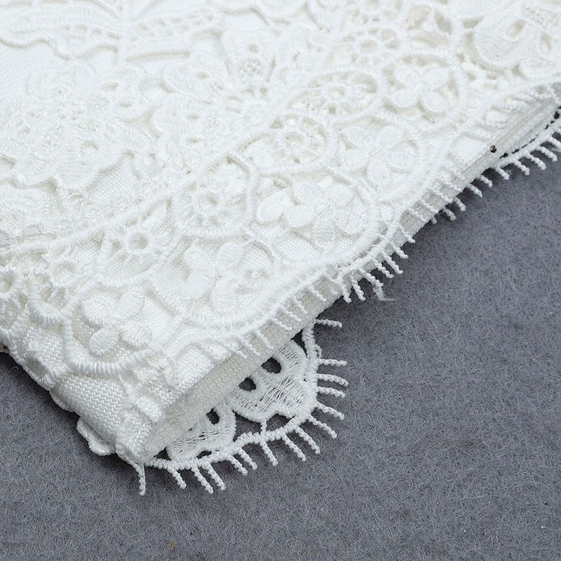 Herve Leger White Long Puff Sleeve Crochet Two Piece Dress