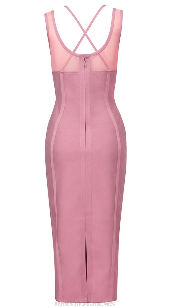 Herve Leger Pink Mesh Bustier Structured Dress