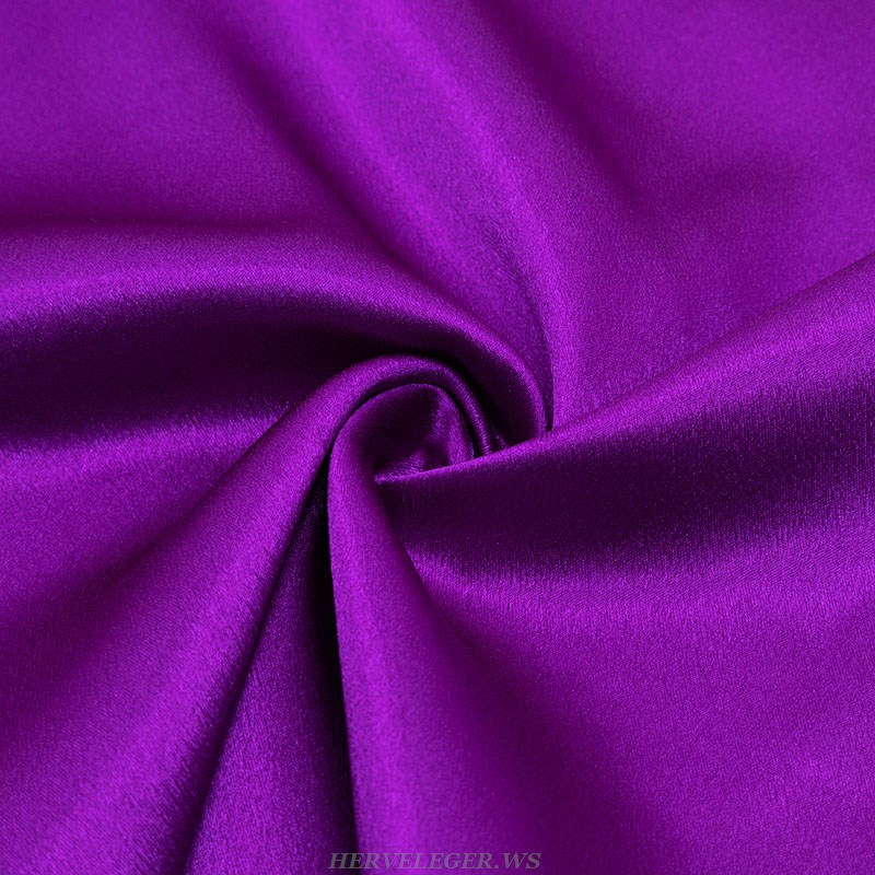Herve Leger Purple One Shoulder Draped Gown