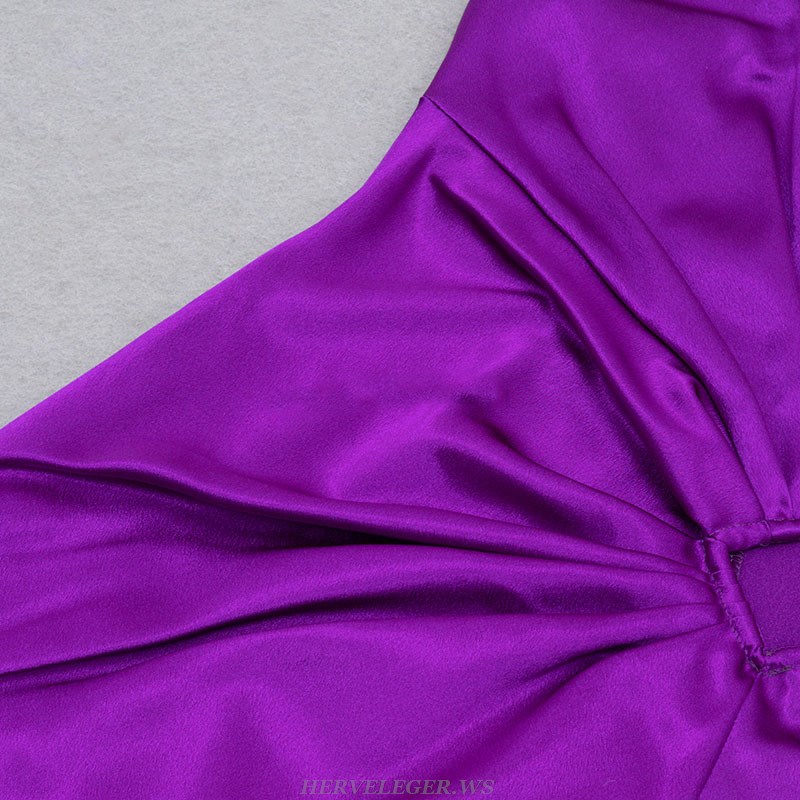 Herve Leger Purple One Shoulder Draped Gown