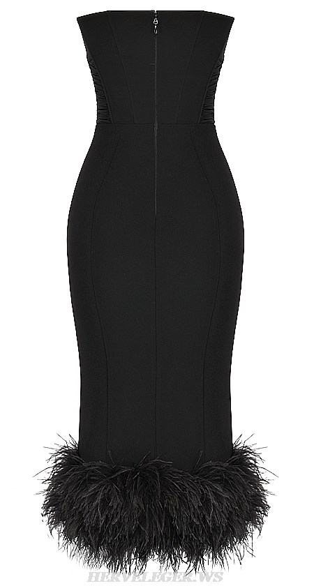 Herve Leger Black Strapless Corset Feather Dress