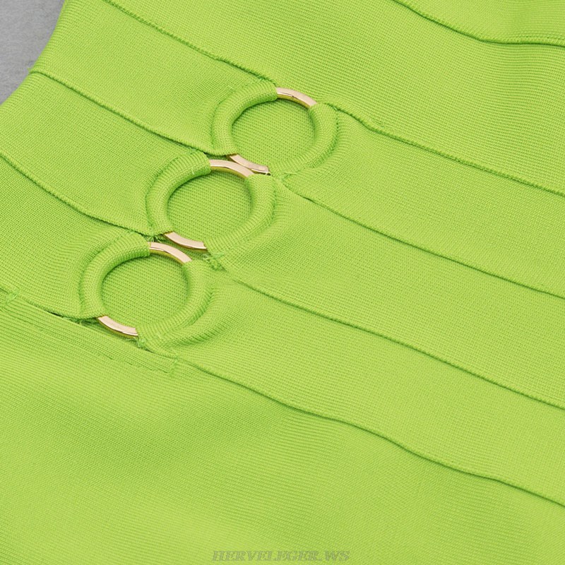 Herve Leger Green Strapless Cut Out Detail Dress