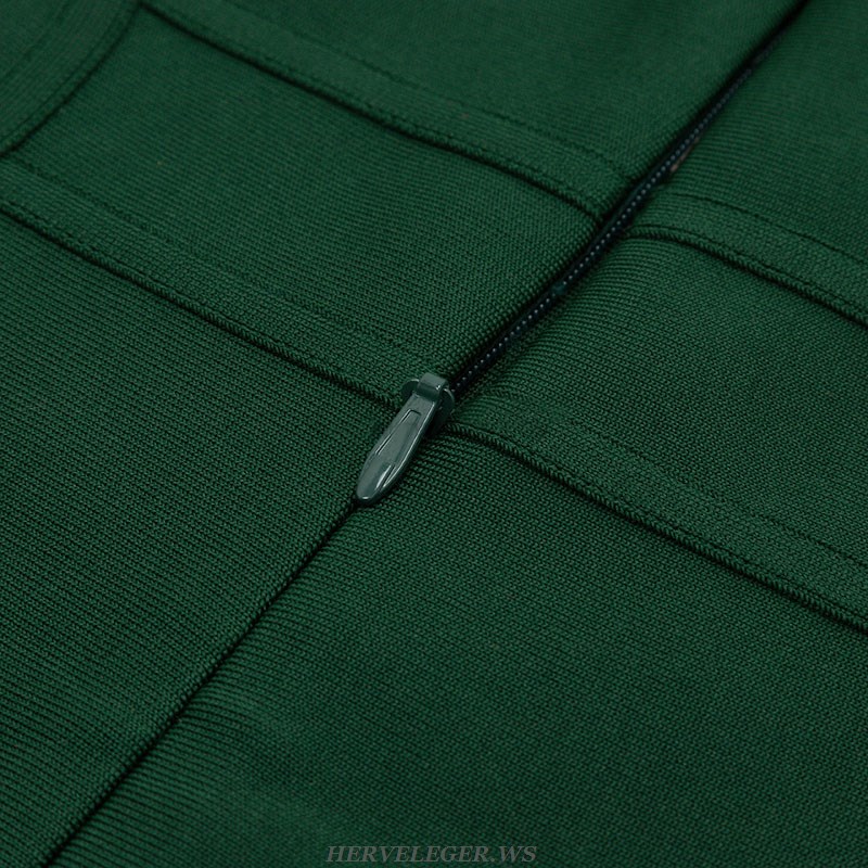 Herve Leger Green Strapless Mesh Structured Dress