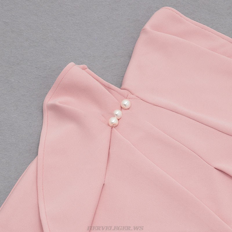 Herve Leger Pink Strapless Ruffle Detail Dress