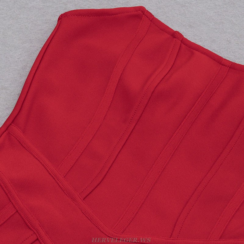 Herve Leger Red Strapless Structured Dress