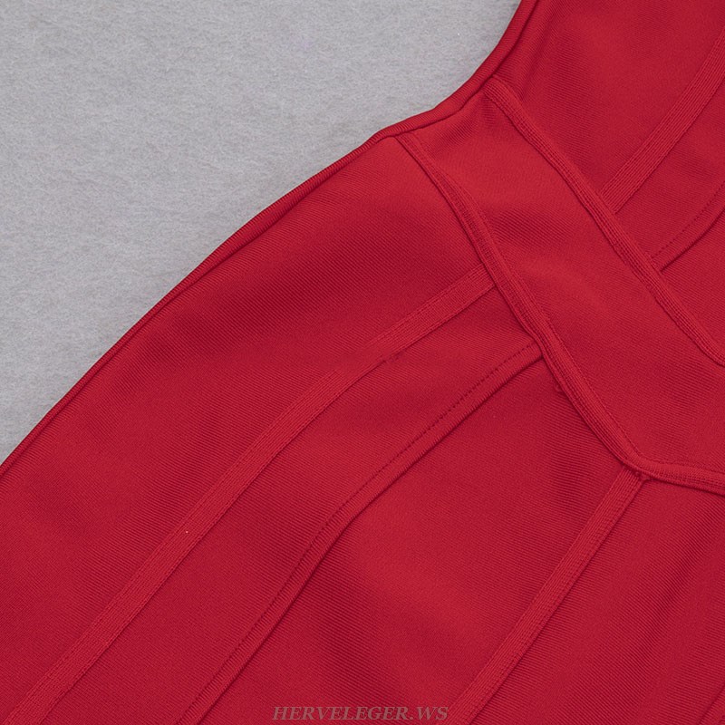 Herve Leger Red Strapless Structured Dress