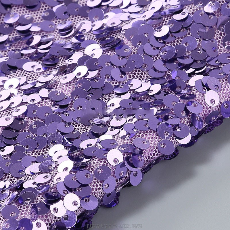 Herve Leger Purple Long Sleeve Feather Sequin Midi Dress