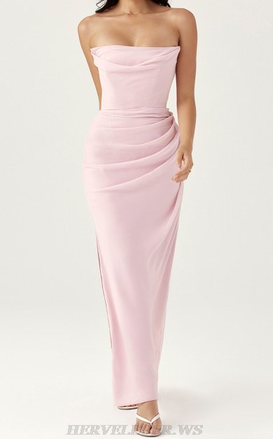 Herve Leger Pink Strapless Draped Gown