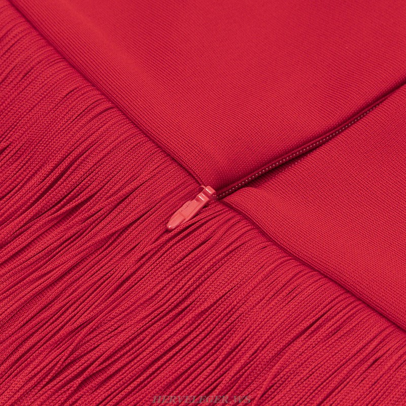 Herve Leger Red Tassel Midi Dress