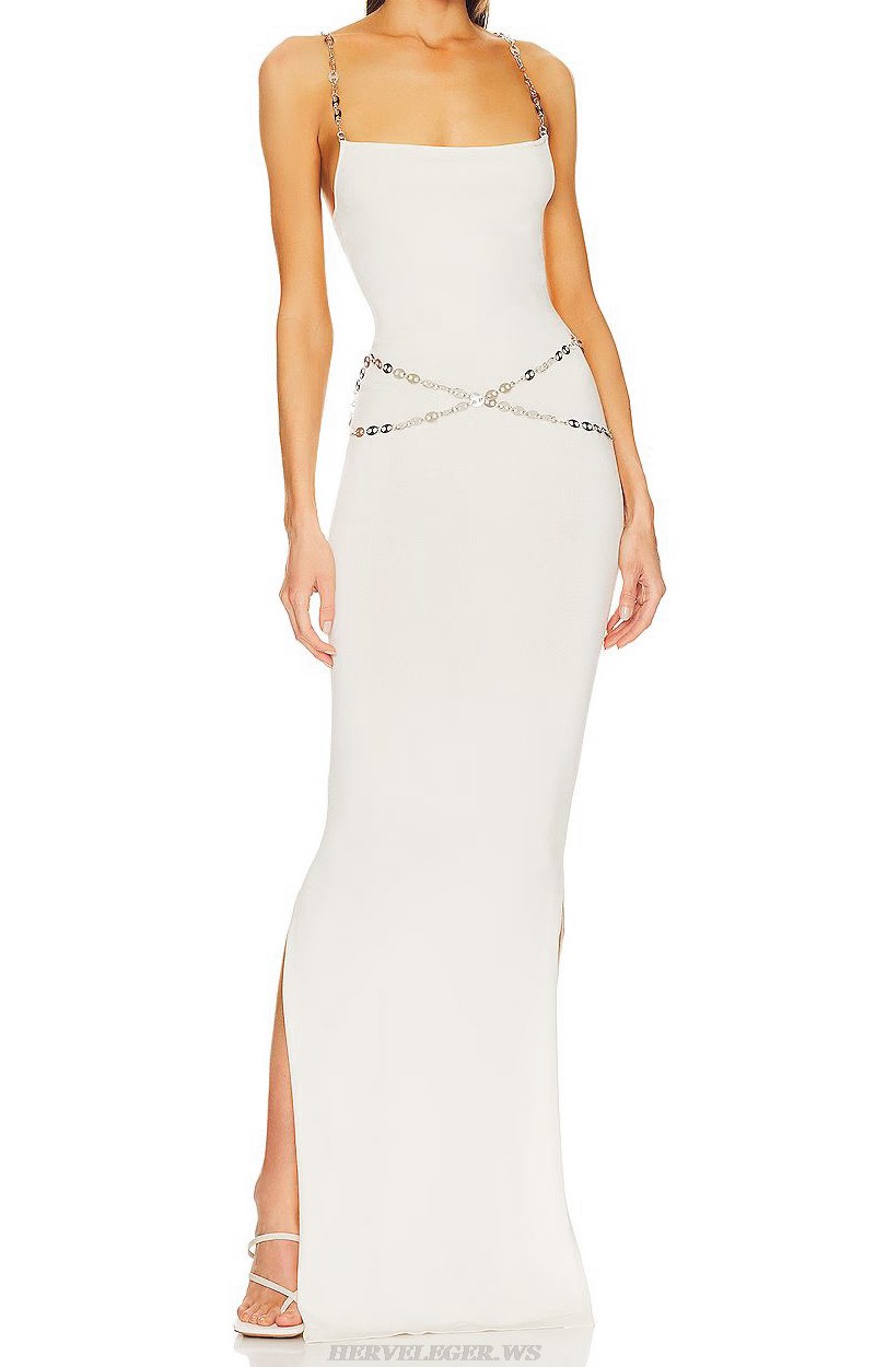 Herve Leger White Chain Gown