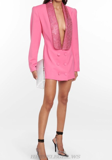 Herve Leger Hot Pink Embellished Backless Blazer Dress
