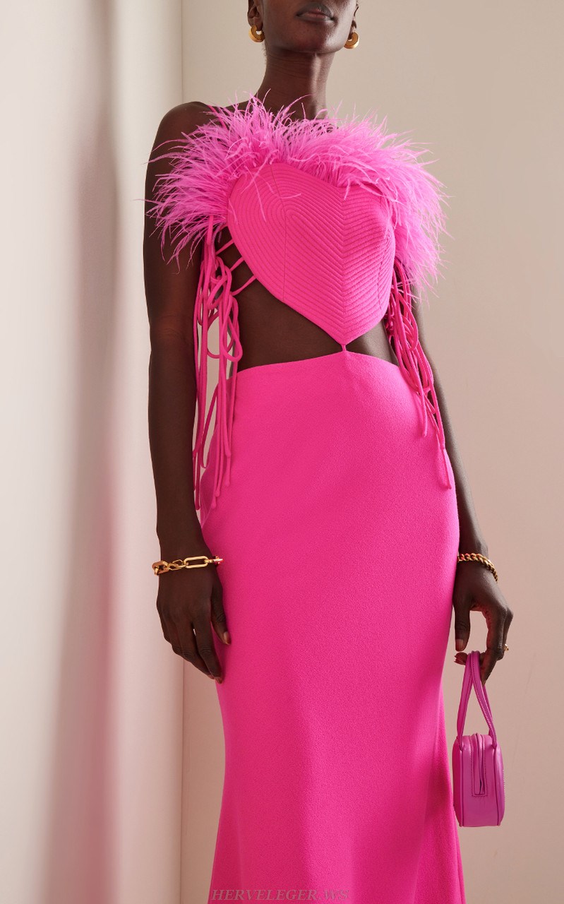 Herve Leger Hot Pink Feather Ribbed Mermaid Dress