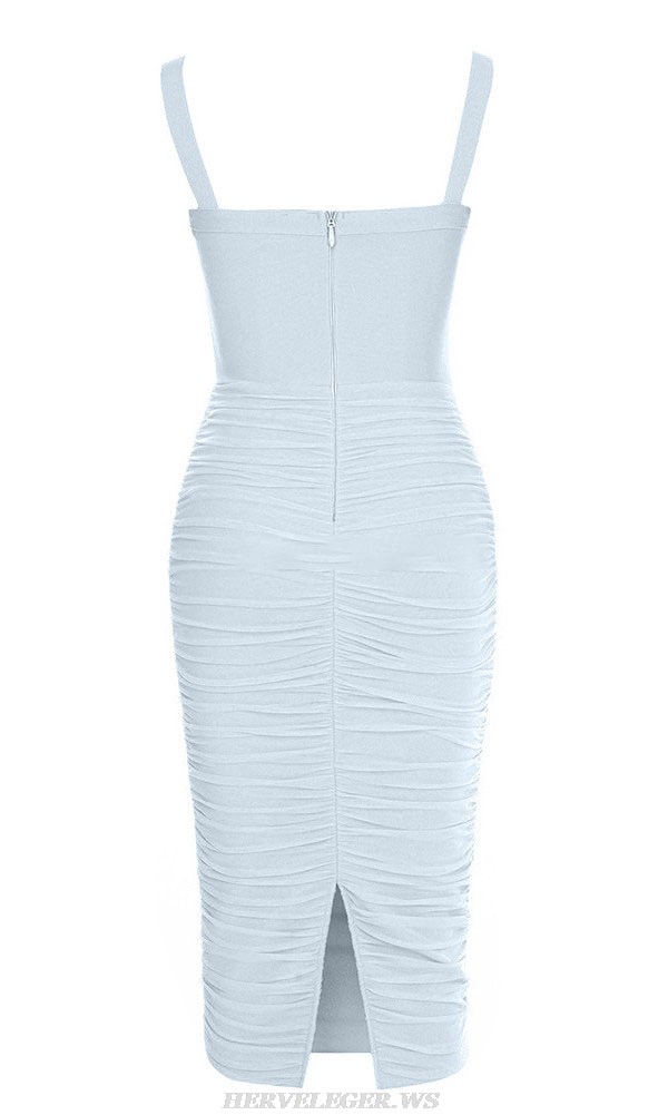 Herve Leger Light Blue Halter Bustier Draped Mesh Dress