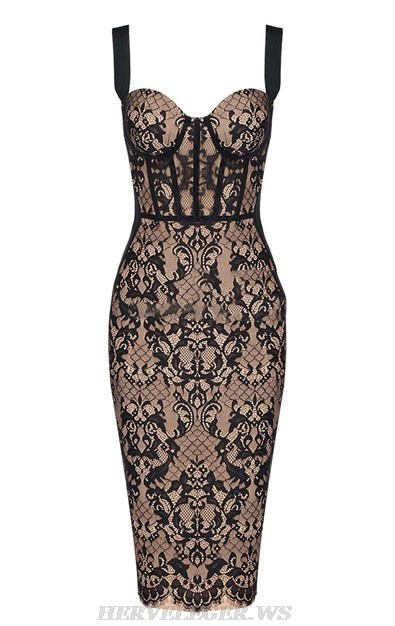 Herve Leger Black Lace Bustier Dress