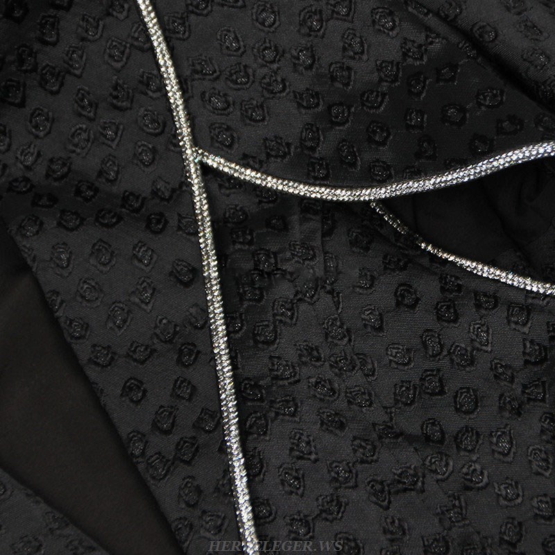 Herve Leger Black Long Sleeve Crystal Trim Blazer Dress
