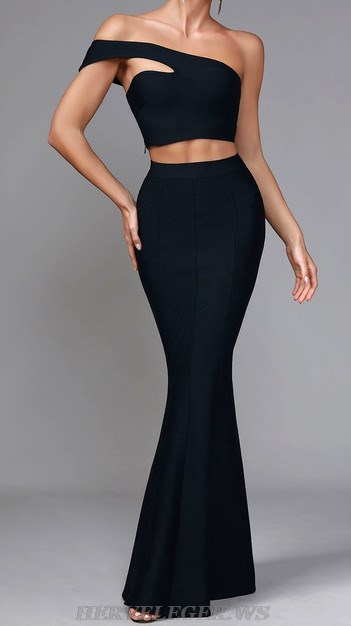 Herve Leger Black Off The Shoulder Two Piece Gown