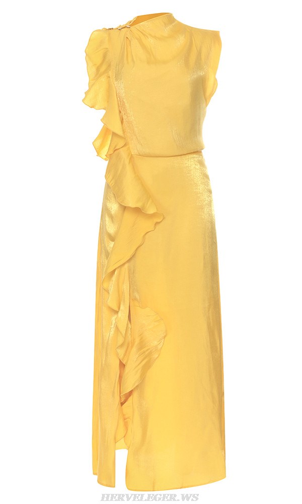 Herve Leger Yellow Ruffle Gown