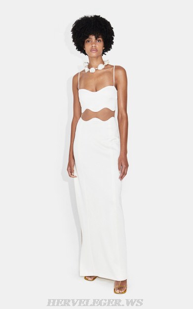 Herve Leger White Scalloped Mesh Gown
