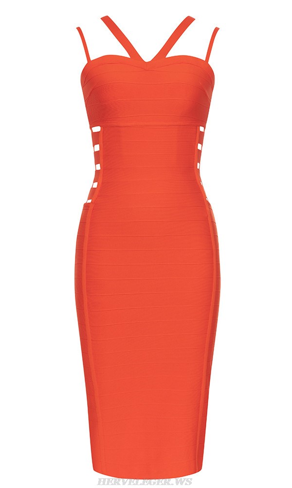 Herve Leger Orange Side Cut Out Dress