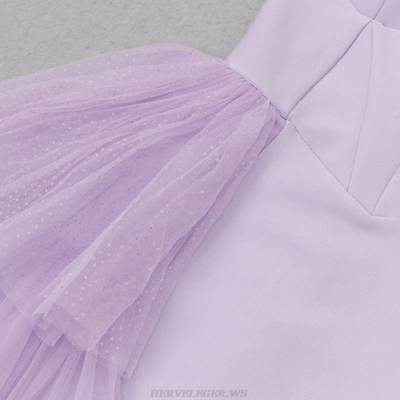 Herve Leger Lavender Strapless Bustier Mesh Dress