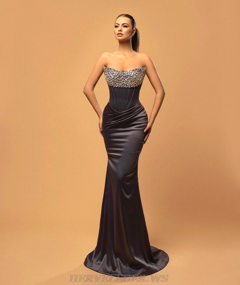 Herve Leger Black Strapless Crystal Sequin Corset Gown
