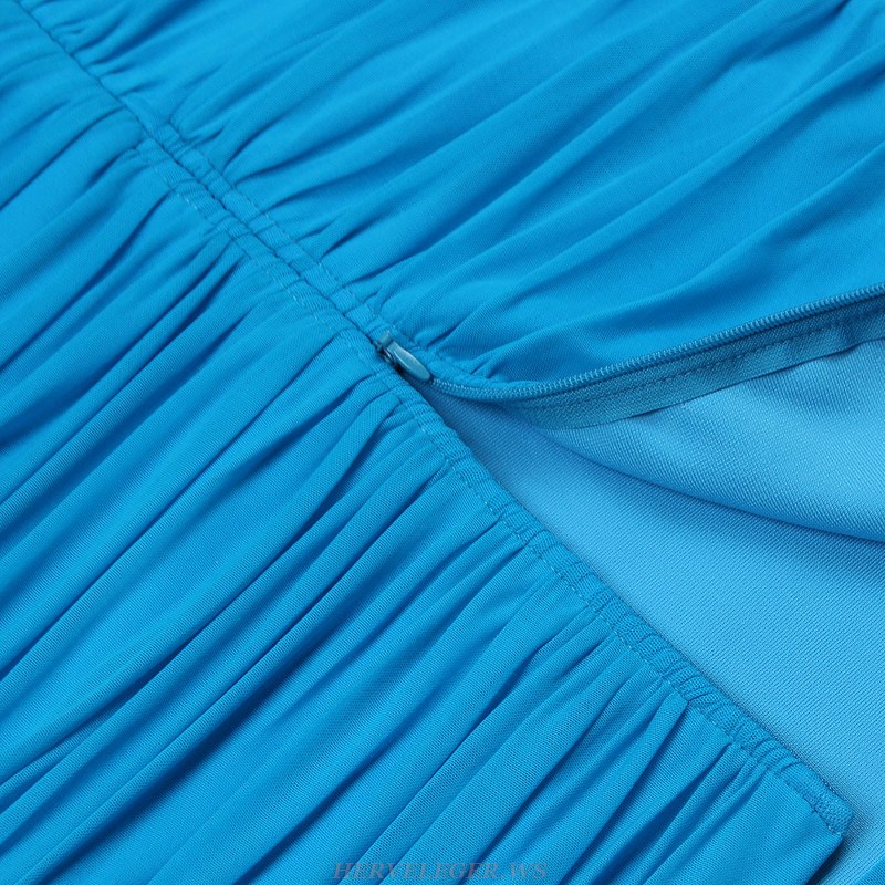 Herve Leger Blue Strapless Ruched Dress