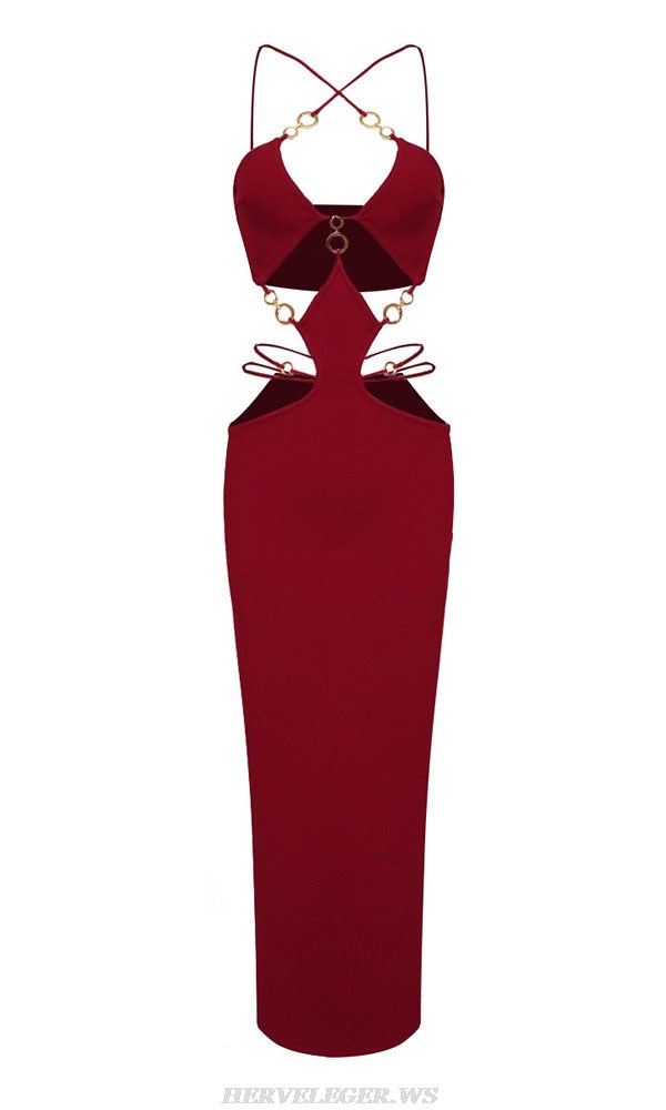 Herve Leger Burgundy Strappy Cut out Gown